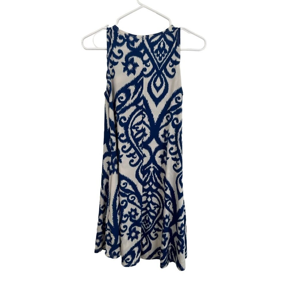 Cezanne BOHO blue and white mini flair dress
